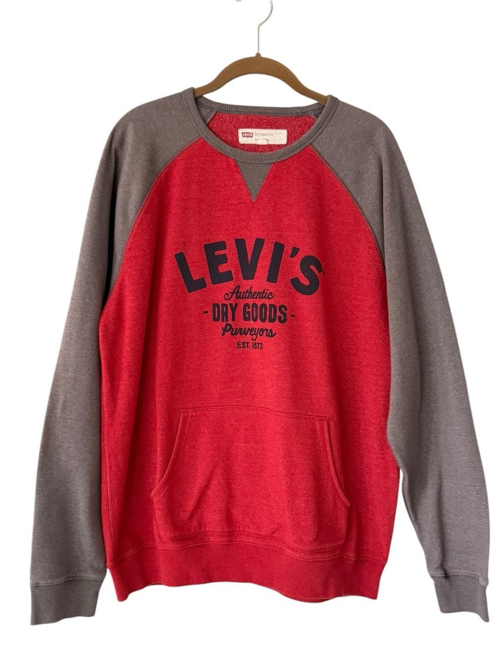 Levi's Logo Crew Raglan Crewneck Fleece Sweatshirt Red Gray Size Men’s Large